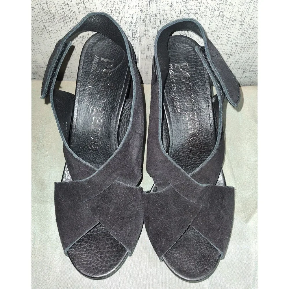 Pedro Garcia Black Suede Cross Strap Slingback Sandals Sz 39